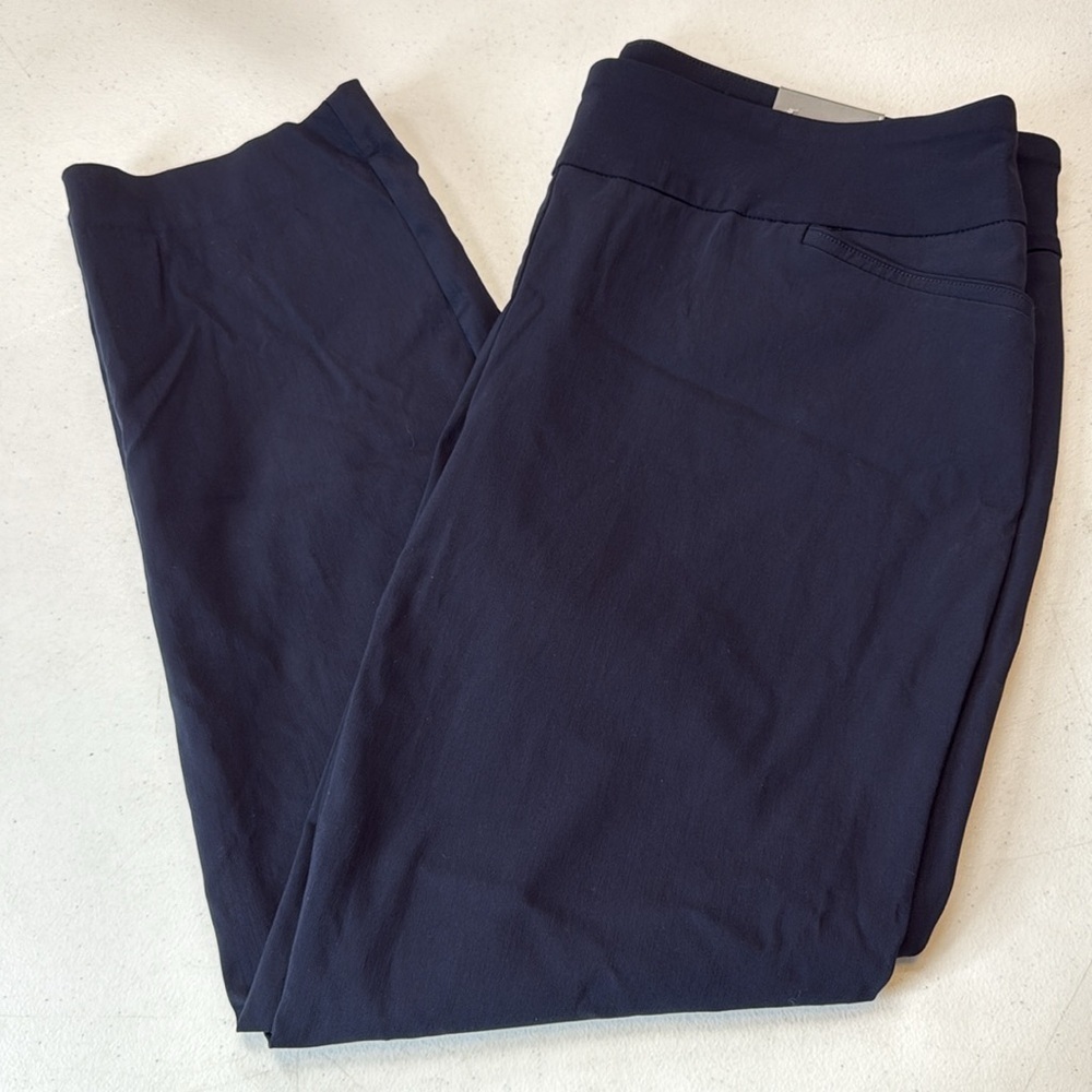 Van Heusen Super Stretch Pull On Pants Navy Blue Slim Fit Tapered Leg 18 Short